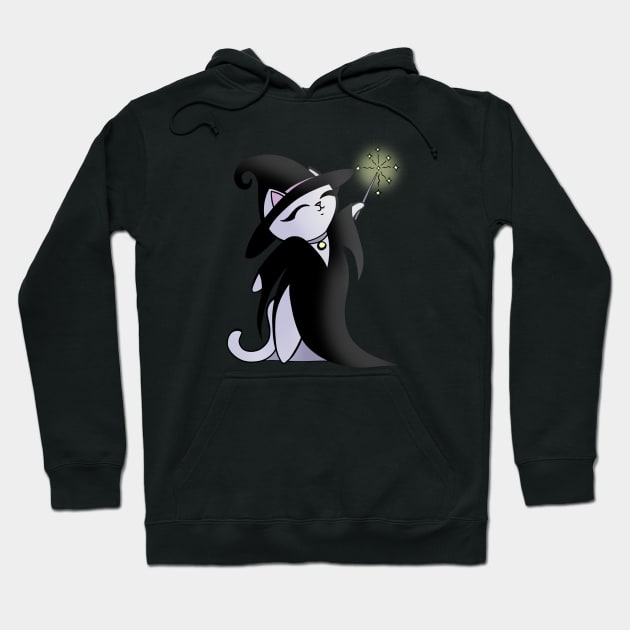 Cute Little Witch Black Cat with Wand Casting Spell Hoodie by xenotransplant